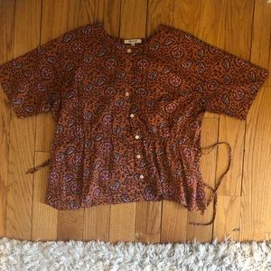 Madewell Short Sleeve Burn Orange Paisley Blouse